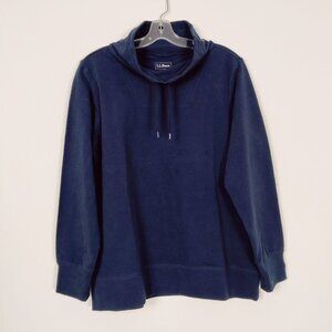 L.L. Bean Women's Navy Blue Hoodie, Size Large Petite Mock Neck Gorpcore Cotton